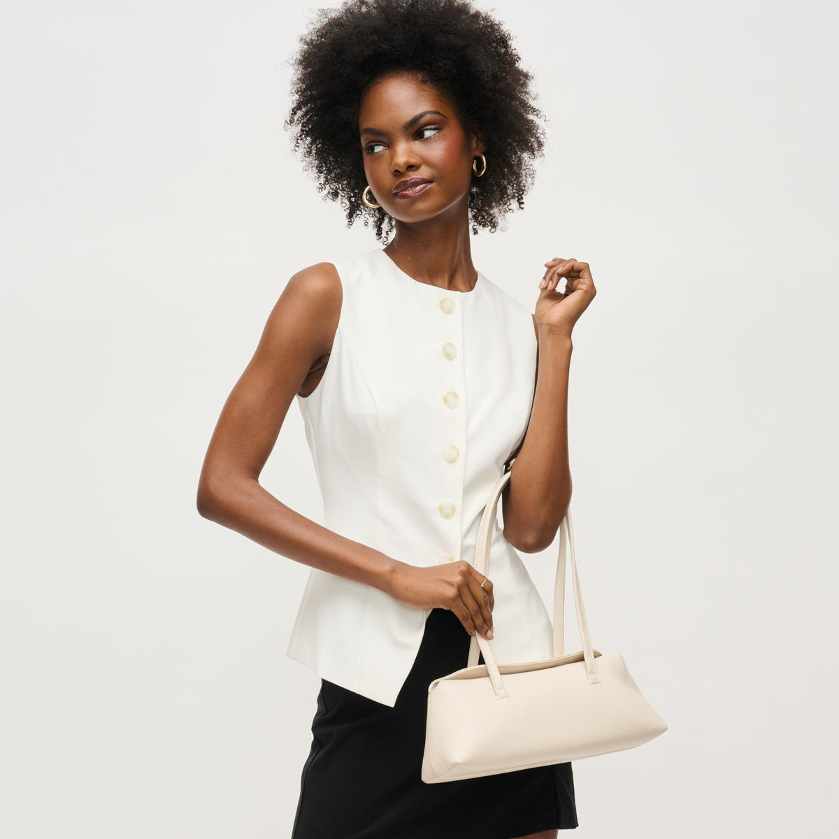 Woman wearing Oatmilk Urban Expressions Merlinda Shoulder Bag 840611157089 View 2 | Oatmilk