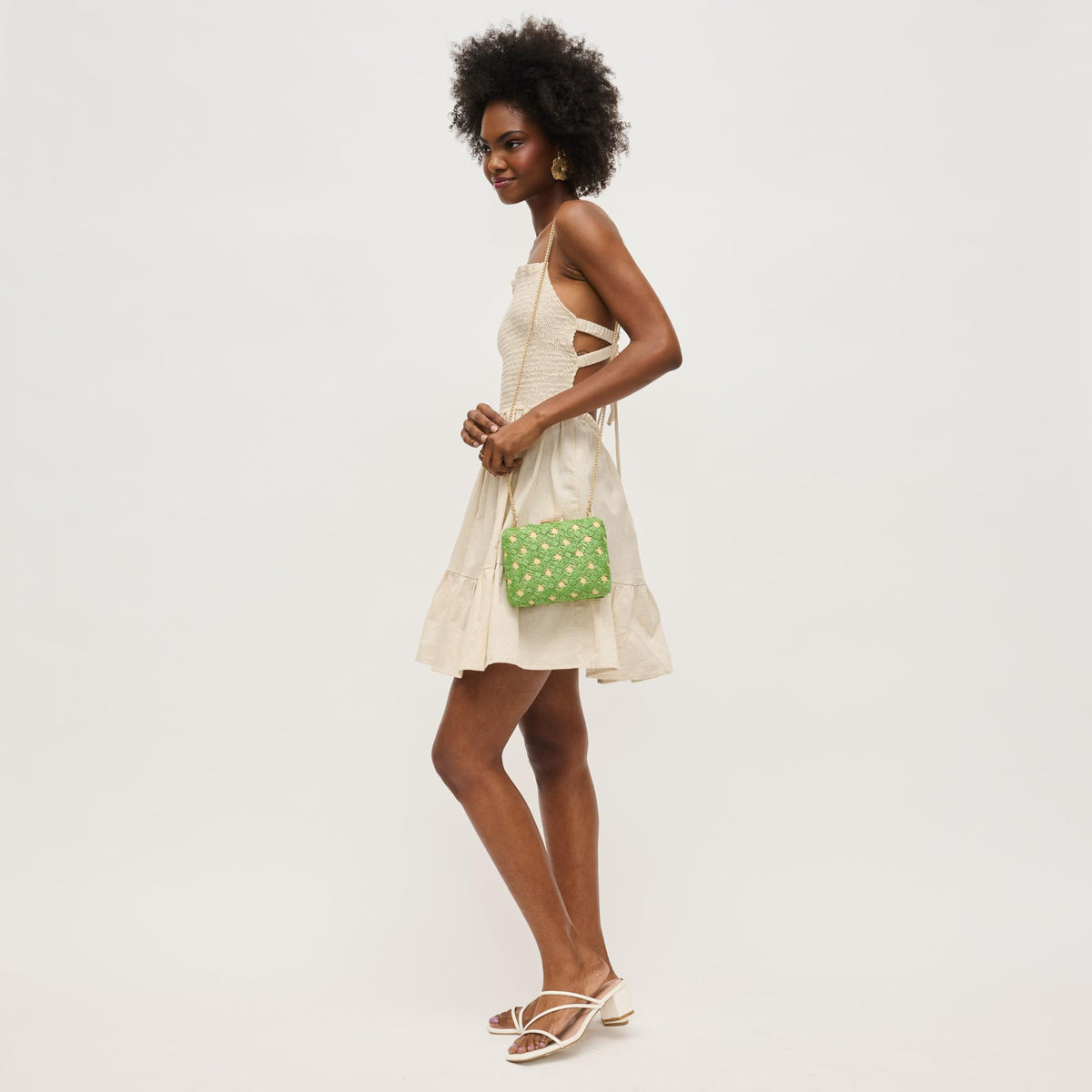 Woman wearing Green Natural Urban Expressions Samantha Evening Bag 840611149350 View 4 | Green Natural