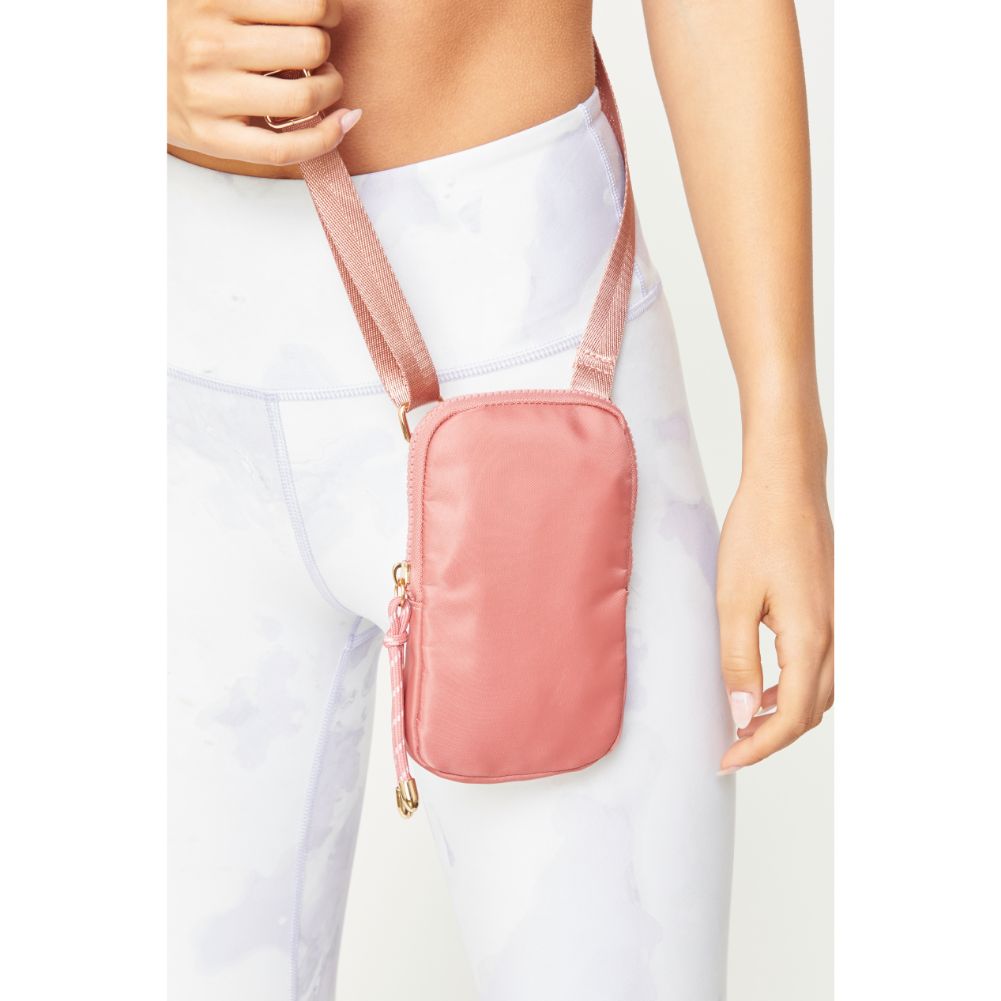 Woman wearing Mauve Urban Expressions Tess Cell Phone Crossbody 840611177551 View 3 | Mauve