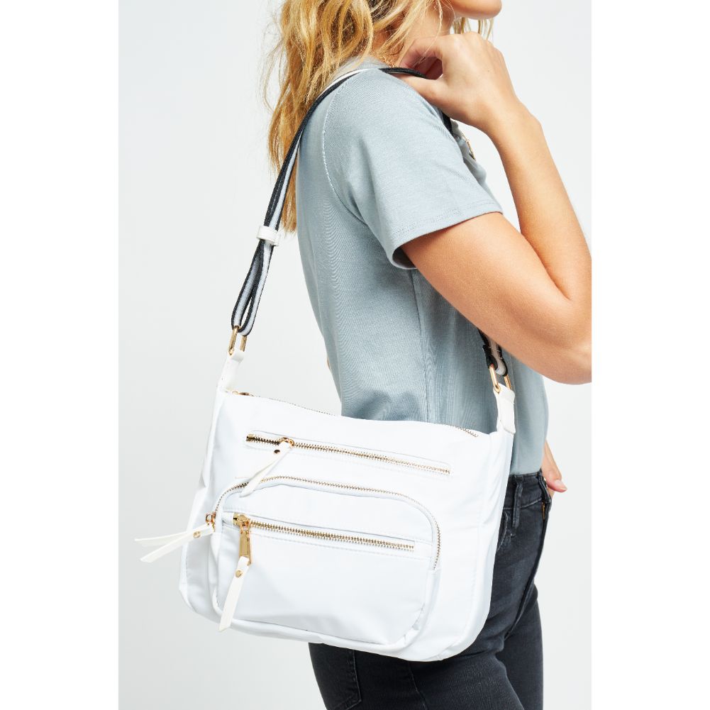 Woman wearing White Urban Expressions Mason Messenger 840611180704 View 1 | White