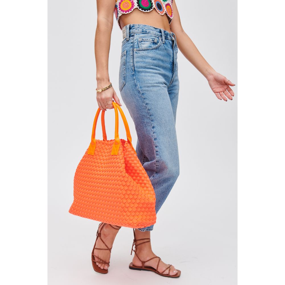 Woman wearing Orange Urban Expressions Ithaca - Woven Neoprene Tote 840611107893 View 2 | Orange