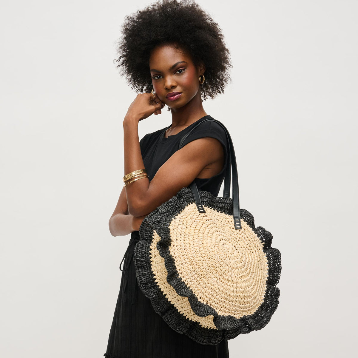 Woman wearing Natural Black Urban Expressions Indy Tote 840611156341 View 2 | Natural Black