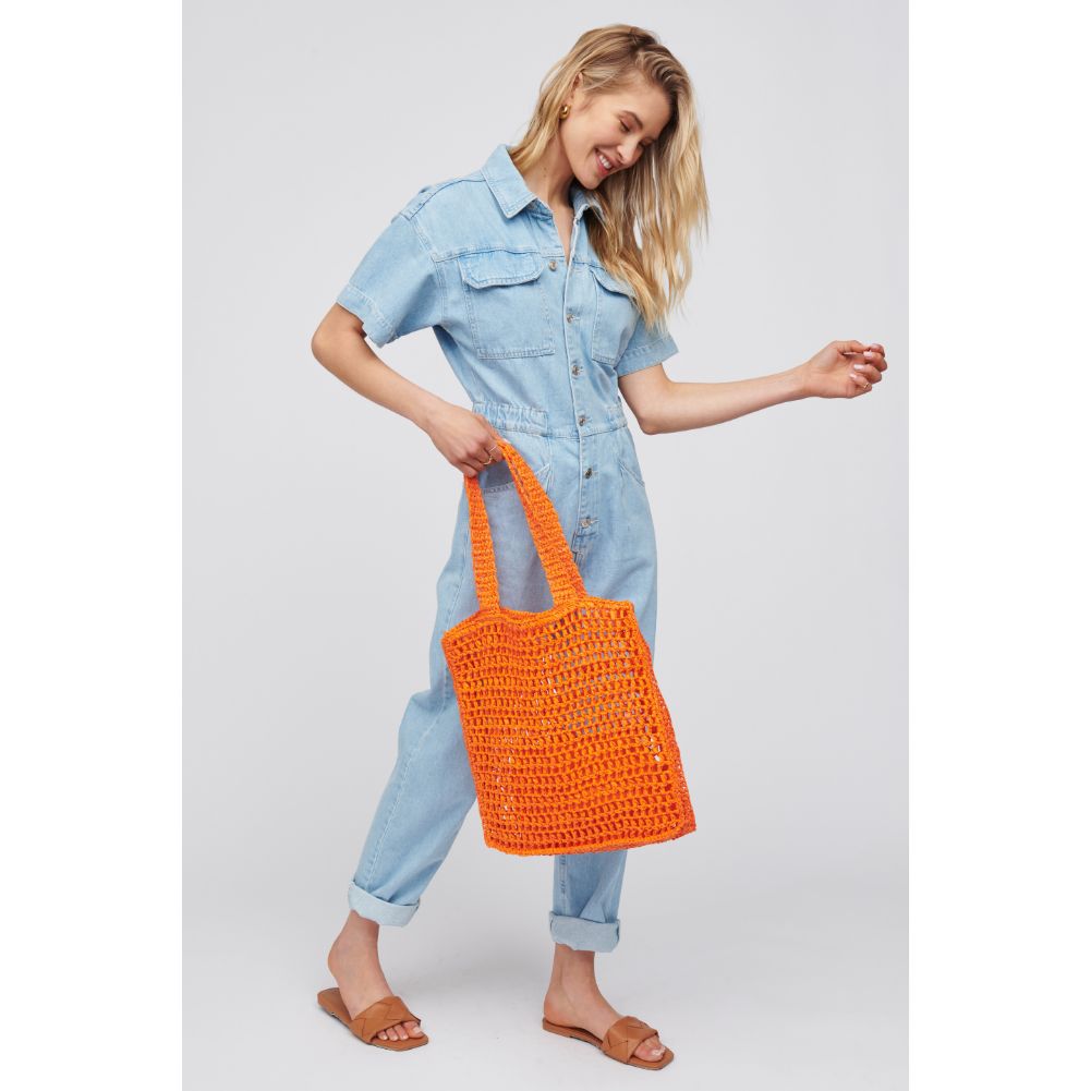 Woman wearing Tangerine Urban Expressions Bouvet Tote 818209016995 View 3 | Tangerine