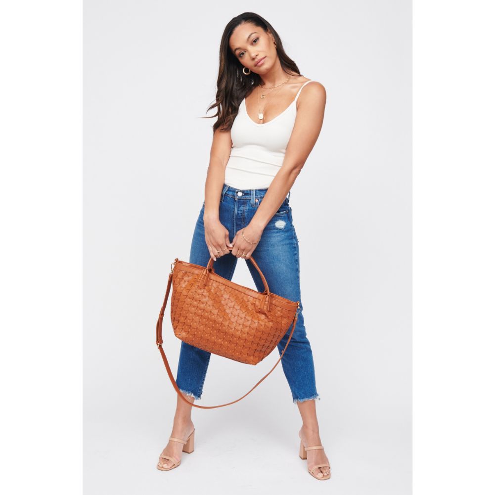 Woman wearing Tan Urban Expressions Ivanna Tote 840611100047 View 3 | Tan