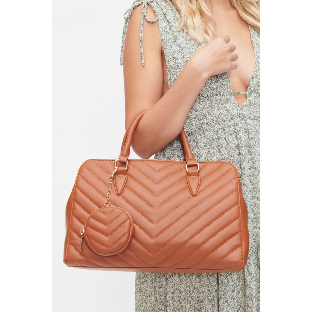 Woman wearing Tan Urban Expressions Amani Satchel 818209011747 View 1 | Tan