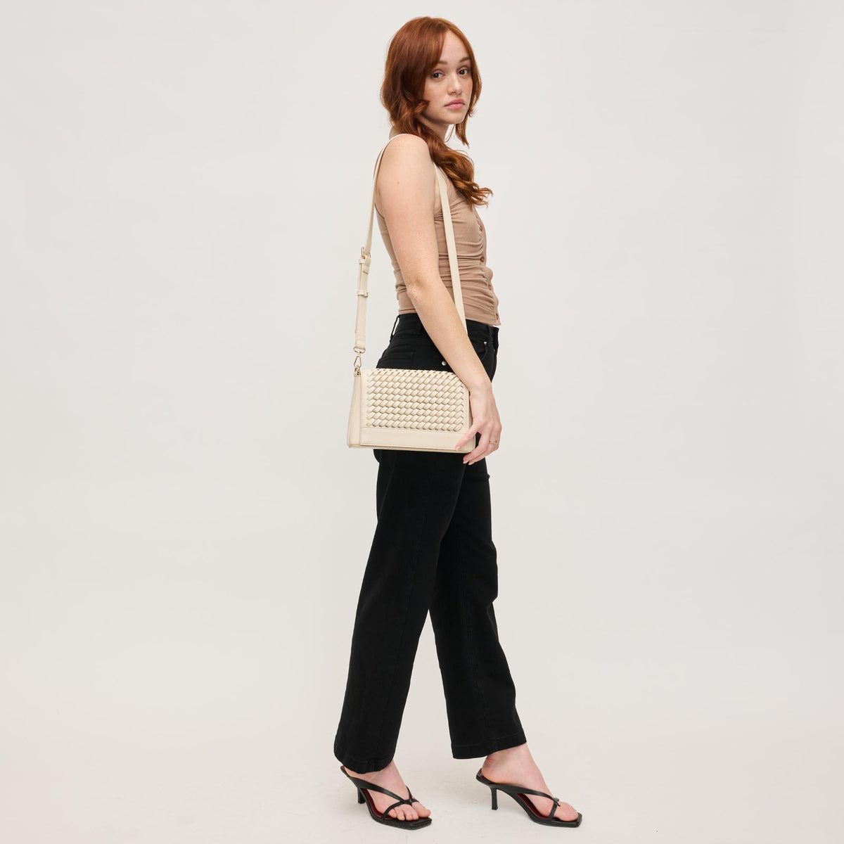 Woman wearing Oatmilk Urban Expressions Nina Crossbody 840611144539 View 2 | Oatmilk