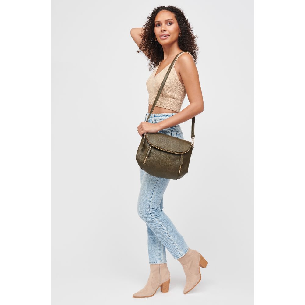 Woman wearing Olive Urban Expressions Brigitte Messenger 840611185167 View 3 | Olive