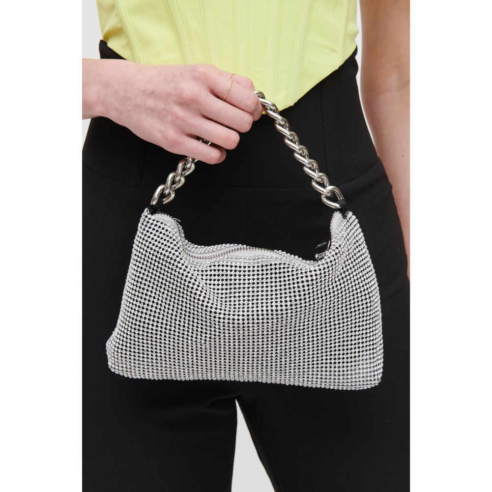 Woman wearing Silver Urban Expressions Trixie Evening Bag 840611106759 View 4 | Silver