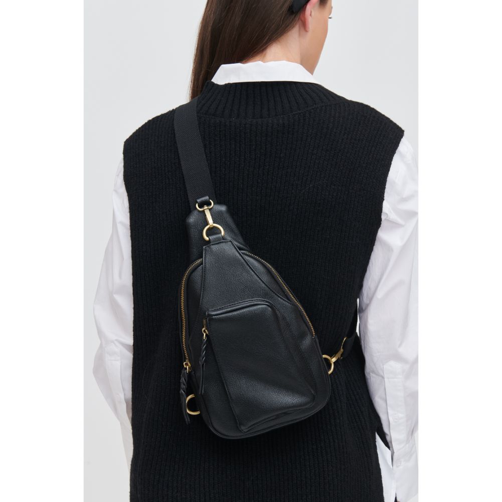 Woman wearing Black Urban Expressions Wendall Sling Backpack 840611107206 View 4 | Black