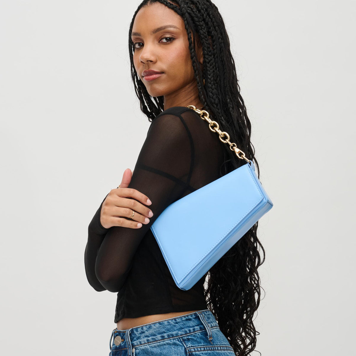 Woman wearing Blue Urban Expressions Marla Crossbody 840611192400 View 2 | Blue