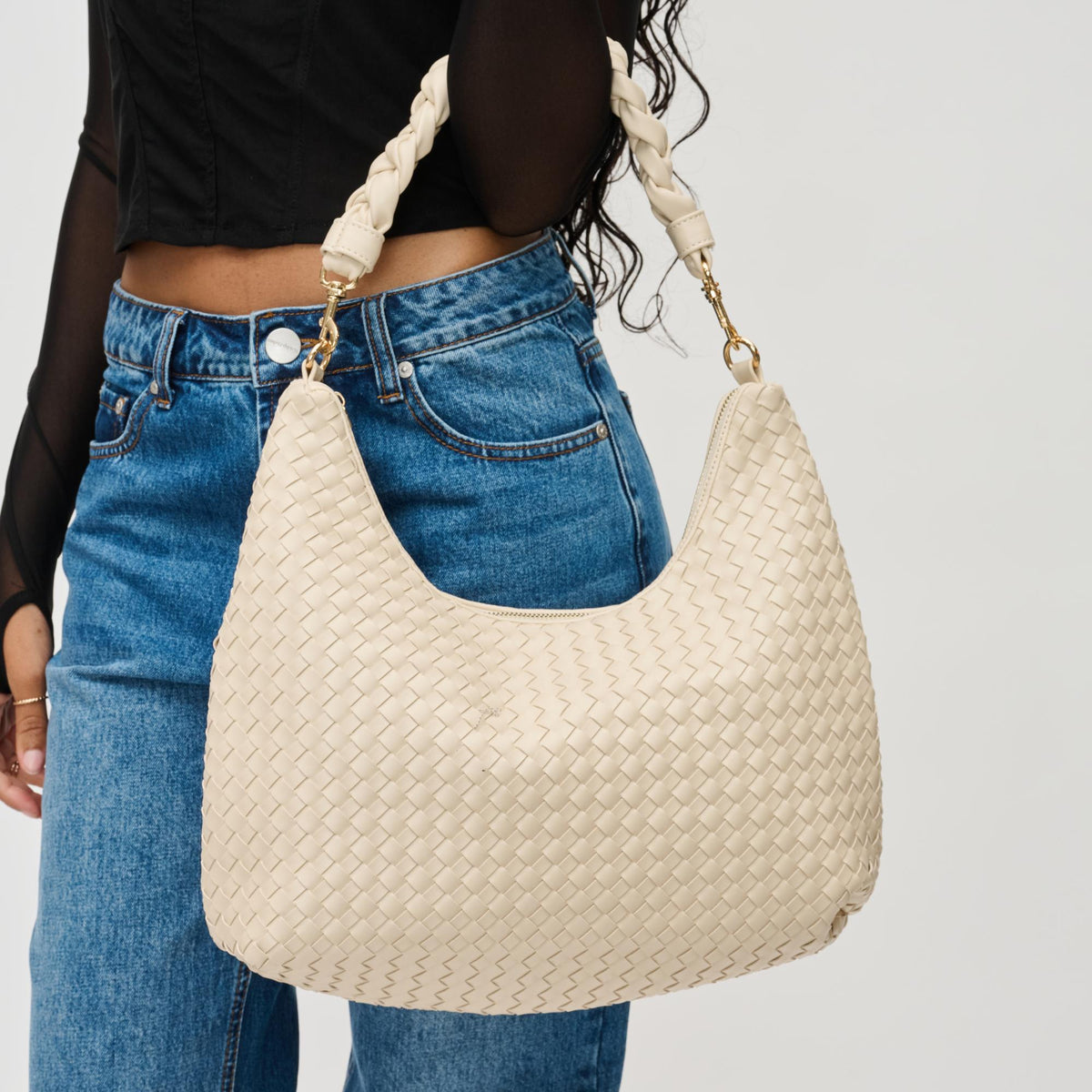 Woman wearing Cream Urban Expressions Sabrina Hobo 840611126184 View 2 | Cream