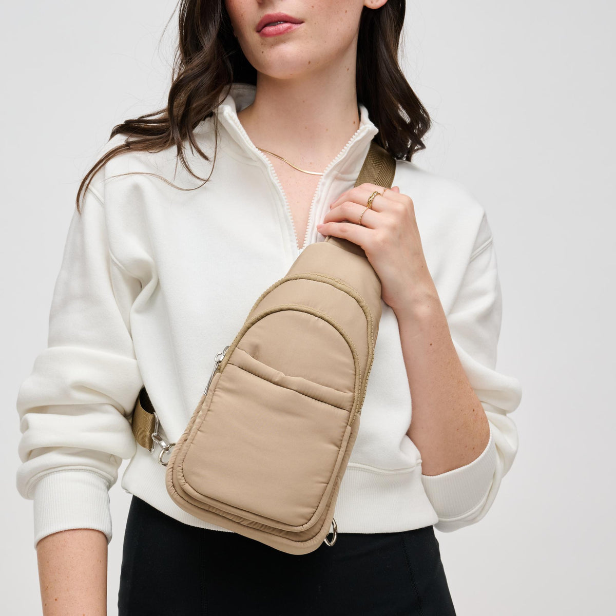 Woman wearing Natural Urban Expressions Kenny Sling Backpack 840611124975 View 4 | Natural