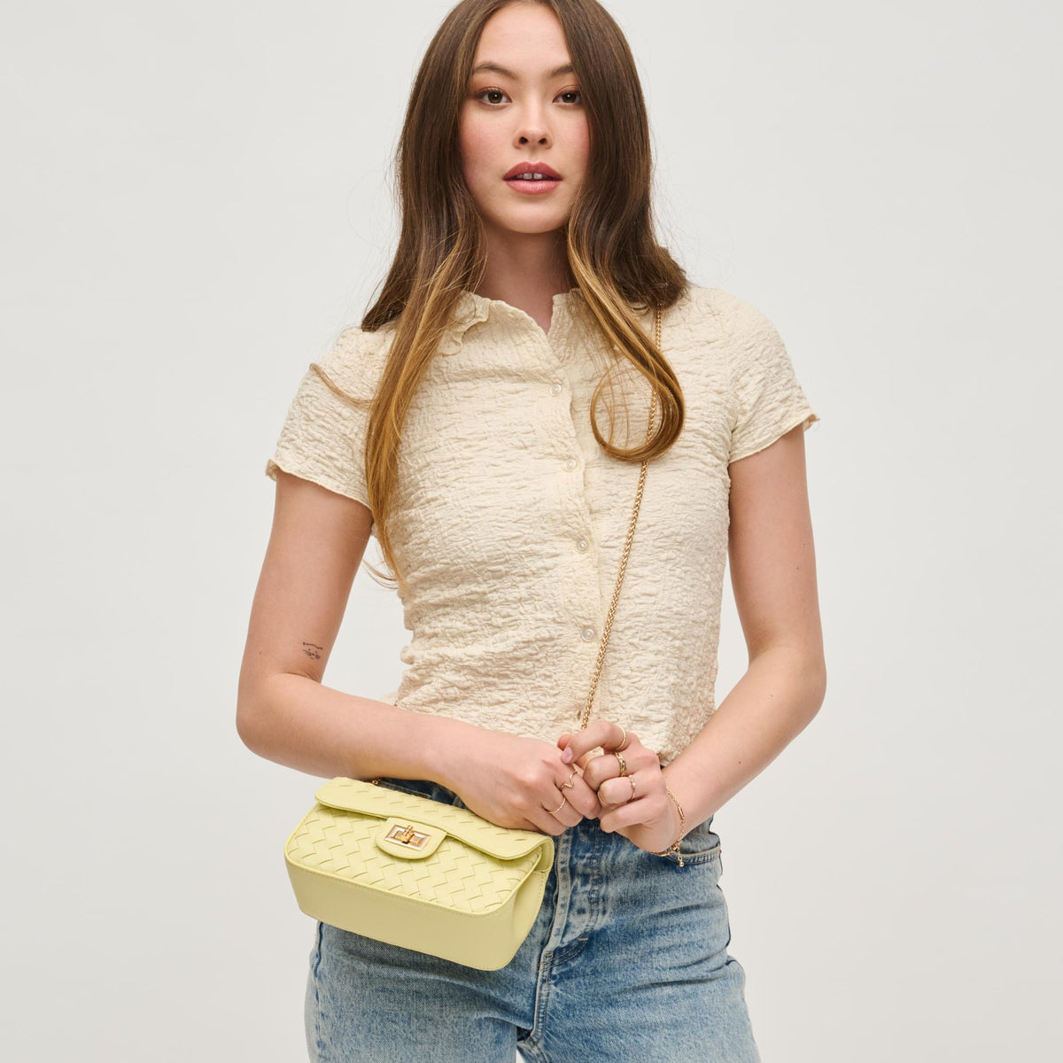 Woman wearing Butter Urban Expressions Fiona Crossbody 840611160386 View 2 | Butter