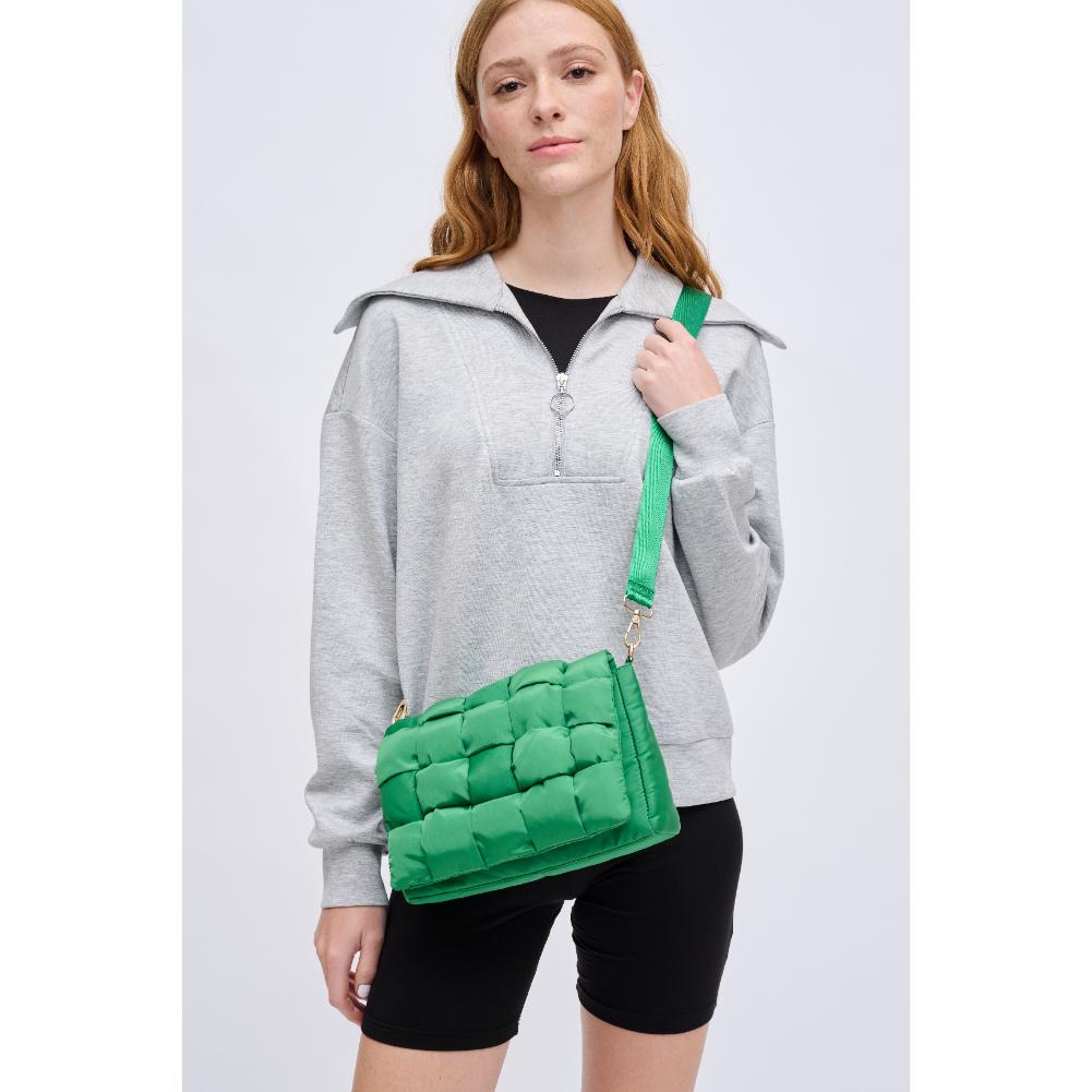 Woman wearing Kelly Green Urban Expressions Rhodes Crossbody 840611131812 View 1 | Kelly Green