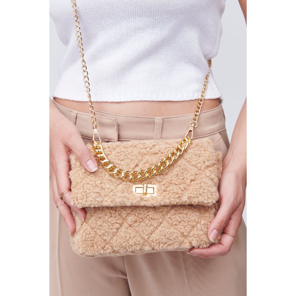 Woman wearing Camel Urban Expressions Corriedale - Sherpa Crossbody 818209010009 View 1 | Camel