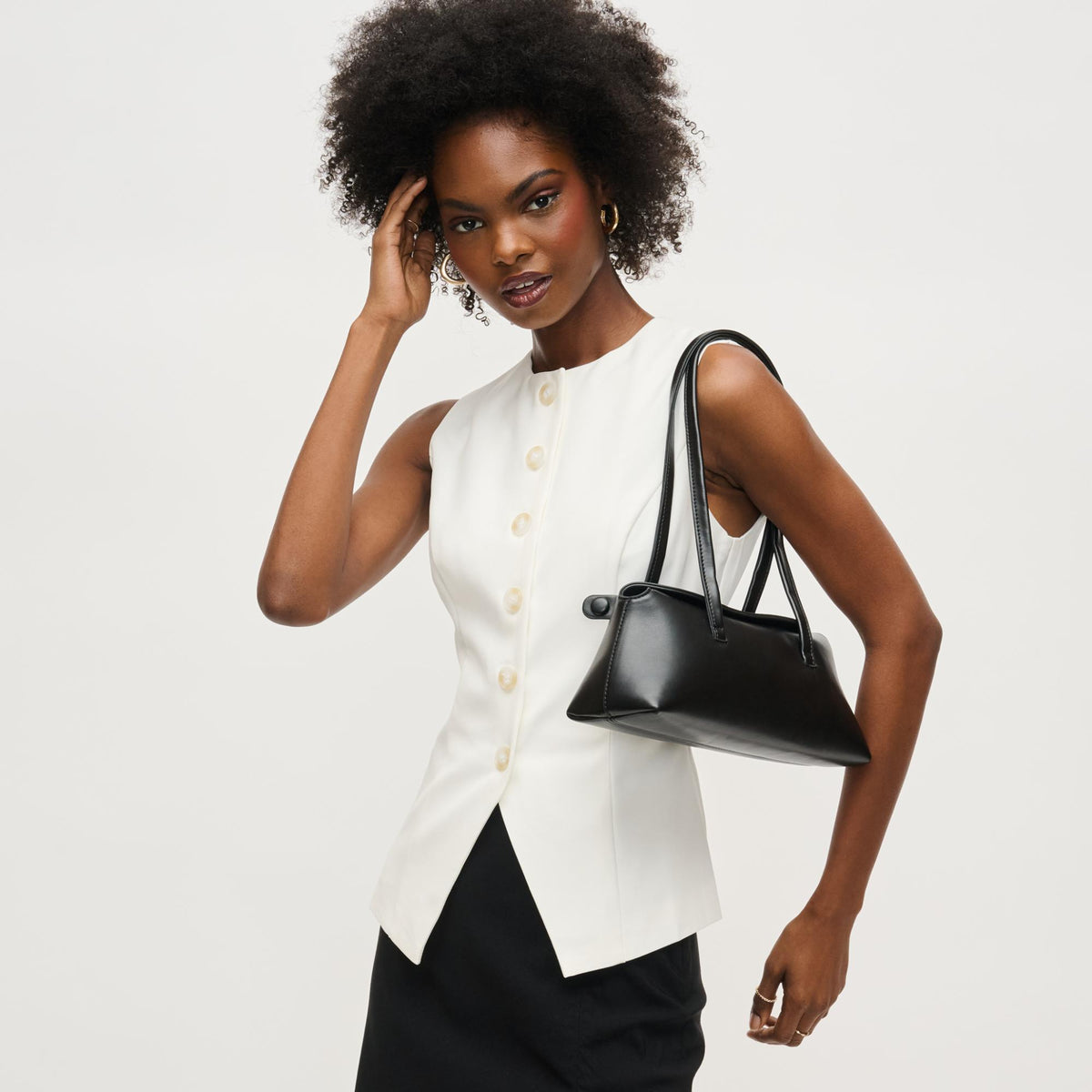 Woman wearing Black Urban Expressions Merlinda Shoulder Bag 840611157072 View 3 | Black