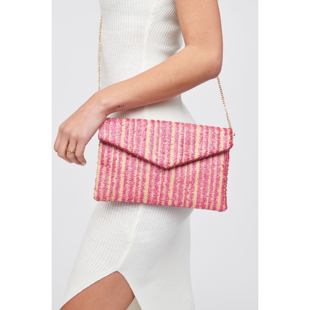 Woman wearing Magenta Urban Expressions Mayotte Clutch 818209017558 View 1 | Magenta