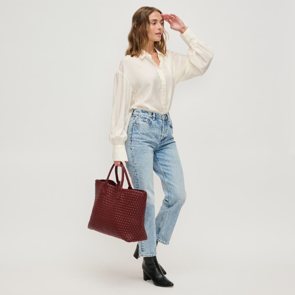 Woman wearing Burgundy Urban Expressions Ithaca Tote 840611119223 View 3 | Burgundy