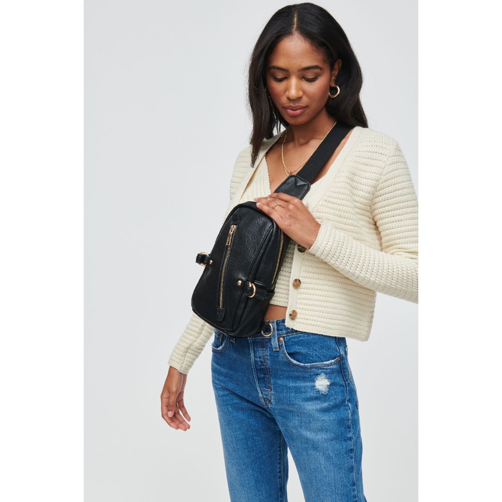 Woman wearing Black Urban Expressions Micah Sling Backpack 840611108784 View 2 | Black