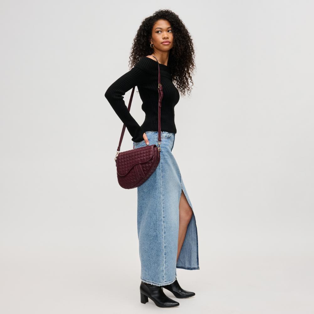 Woman wearing Wine Urban Expressions Scout Crossbody 840611194367 View 2 | Wine