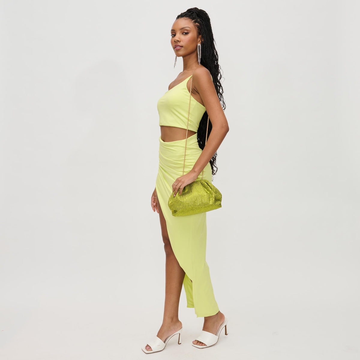 Woman wearing Lime Urban Expressions Arielle Evening Bag 840611161918 View 4 | Lime