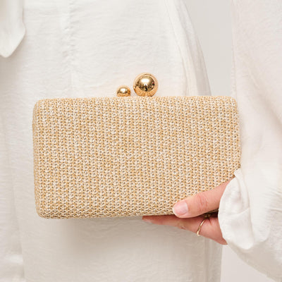 Woman wearing Natural Ivory Urban Expressions Klara Evening Bag 840611158598 View 1 | Natural Ivory