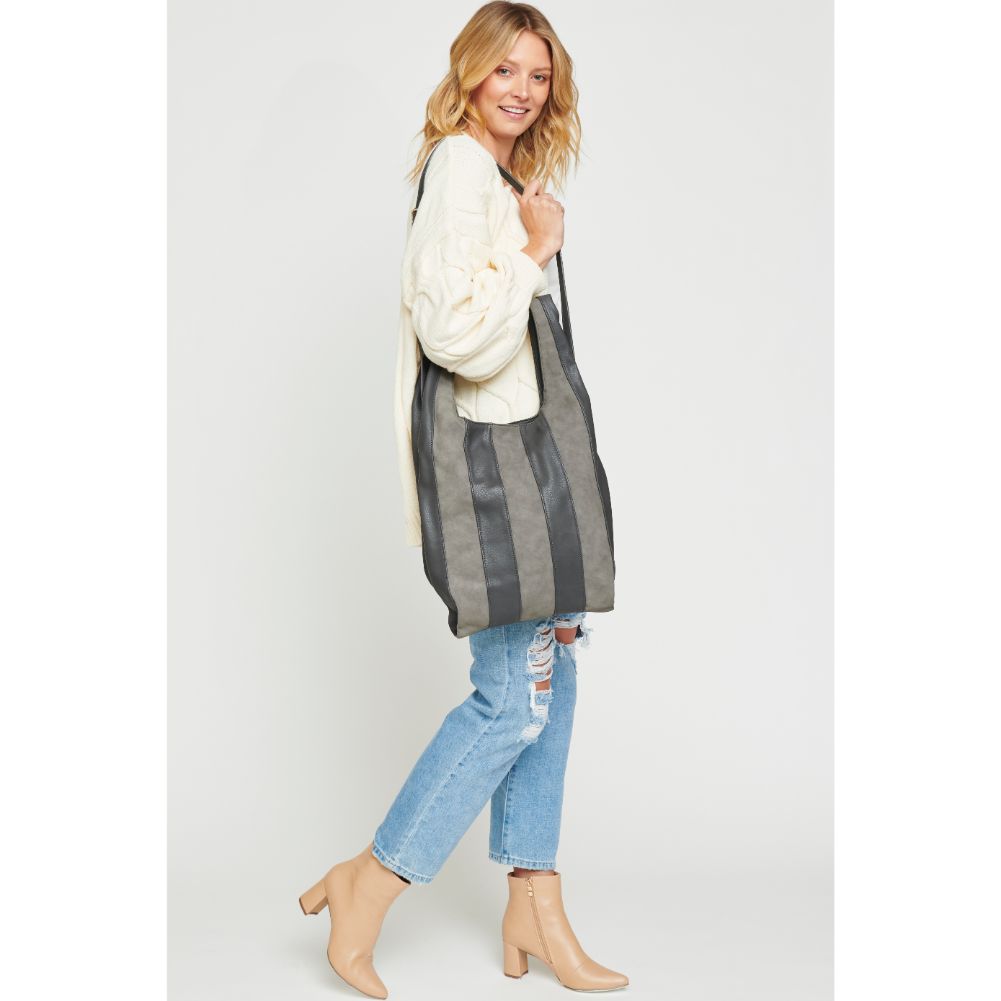 Woman wearing Grey Urban Expressions Rocco Hobo 840611157386 View 4 | Grey