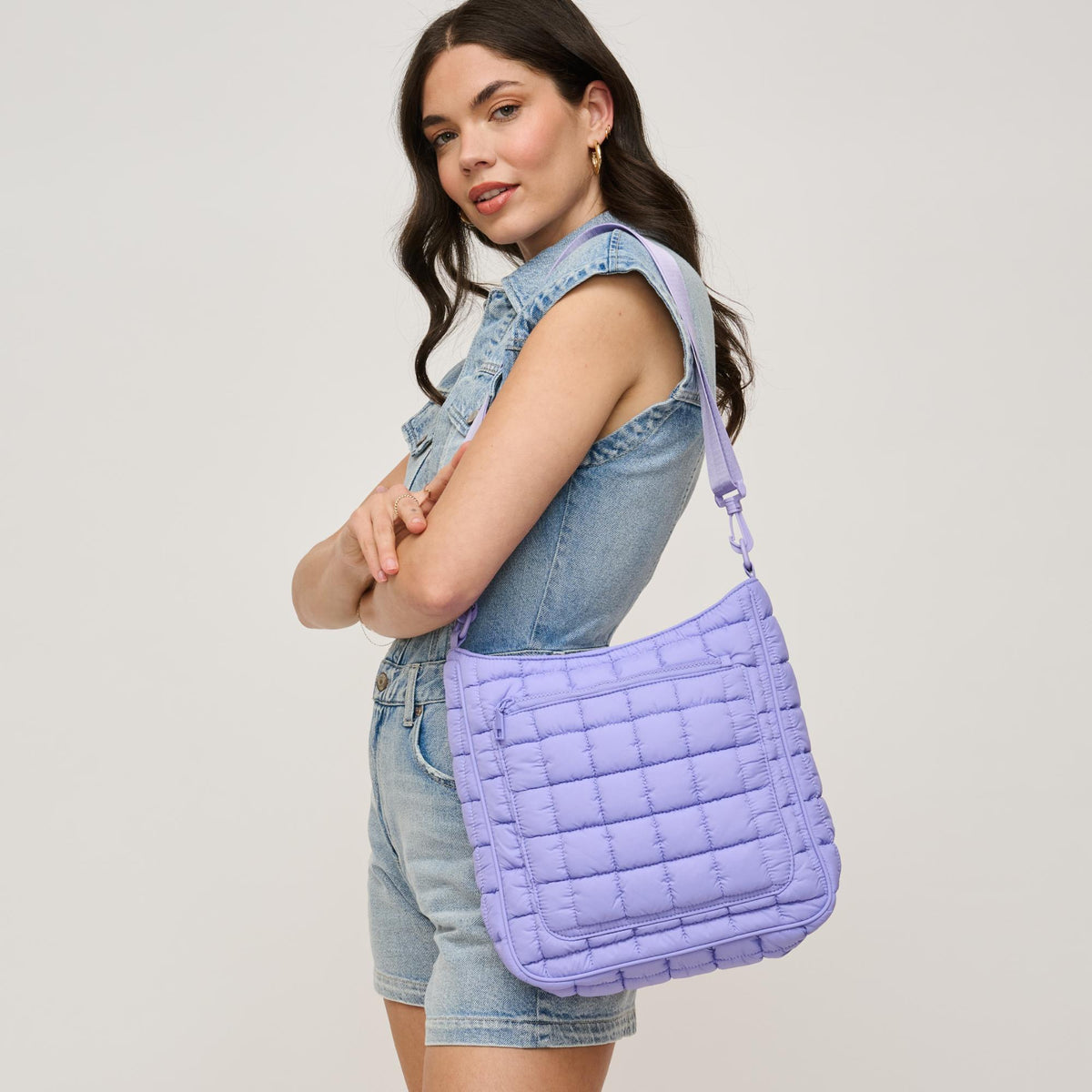 Woman wearing Periwinkle Urban Expressions Fia Crossbody 840611140029 View 1 | Periwinkle