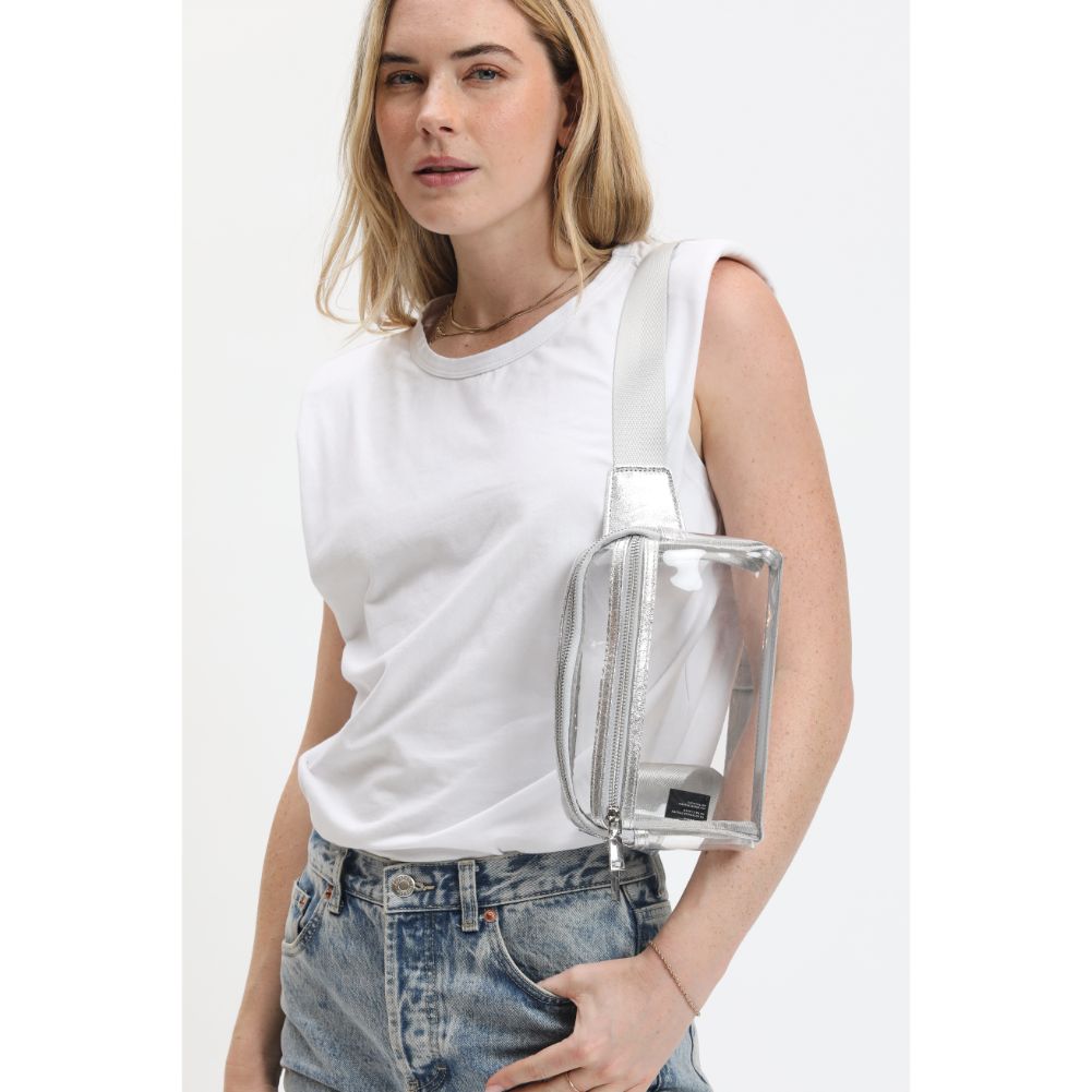 Woman wearing Silver Urban Expressions Air Belt Bag 840611120786 View 1 | Silver