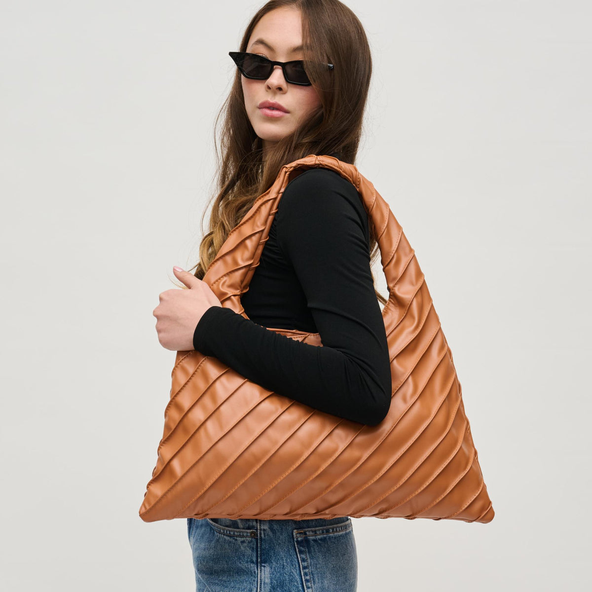 Woman wearing Tan Urban Expressions Allie Hobo 840611156860 View 1 | Tan