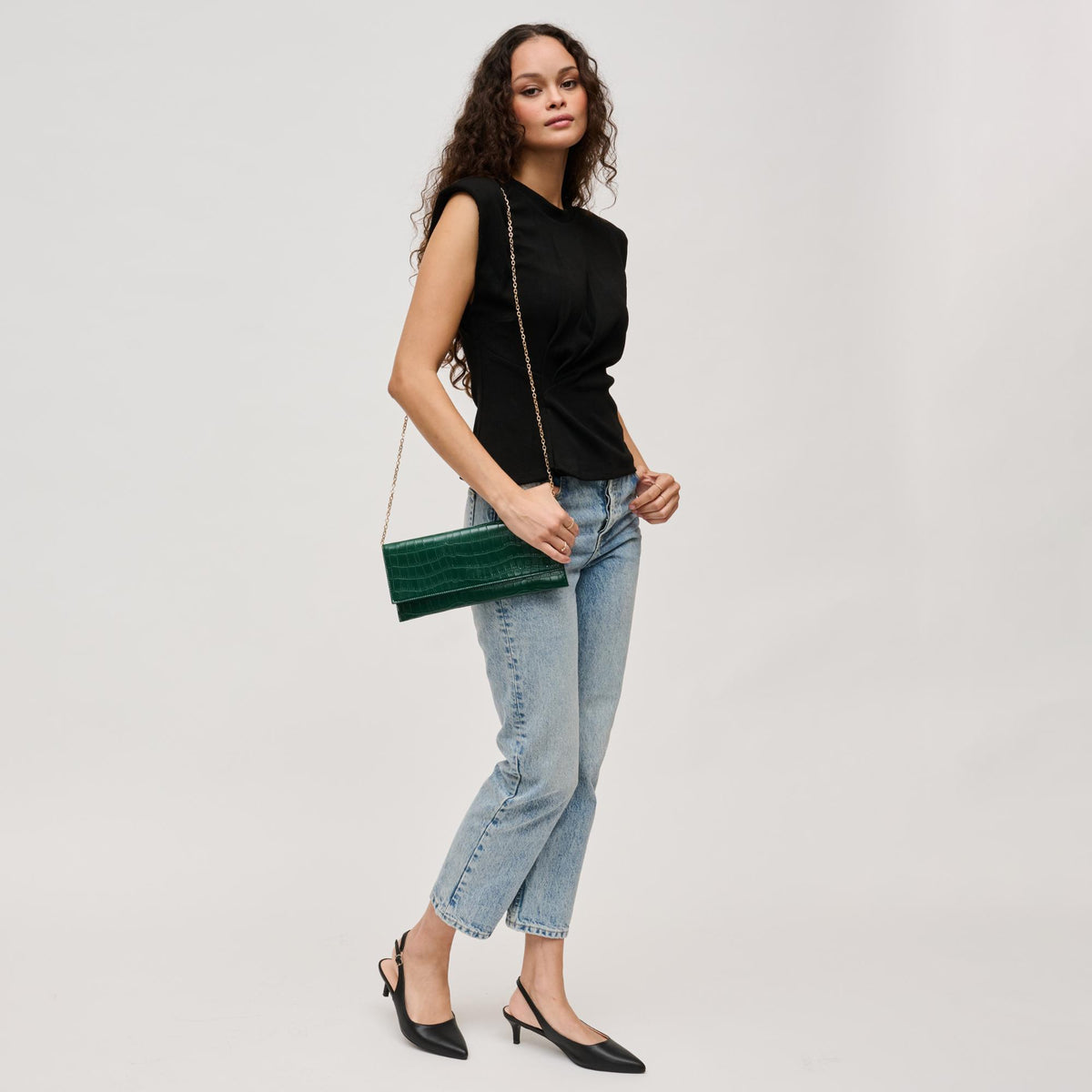 Woman wearing Forest Urban Expressions Adelle Clutch 840611139689 View 2 | Forest