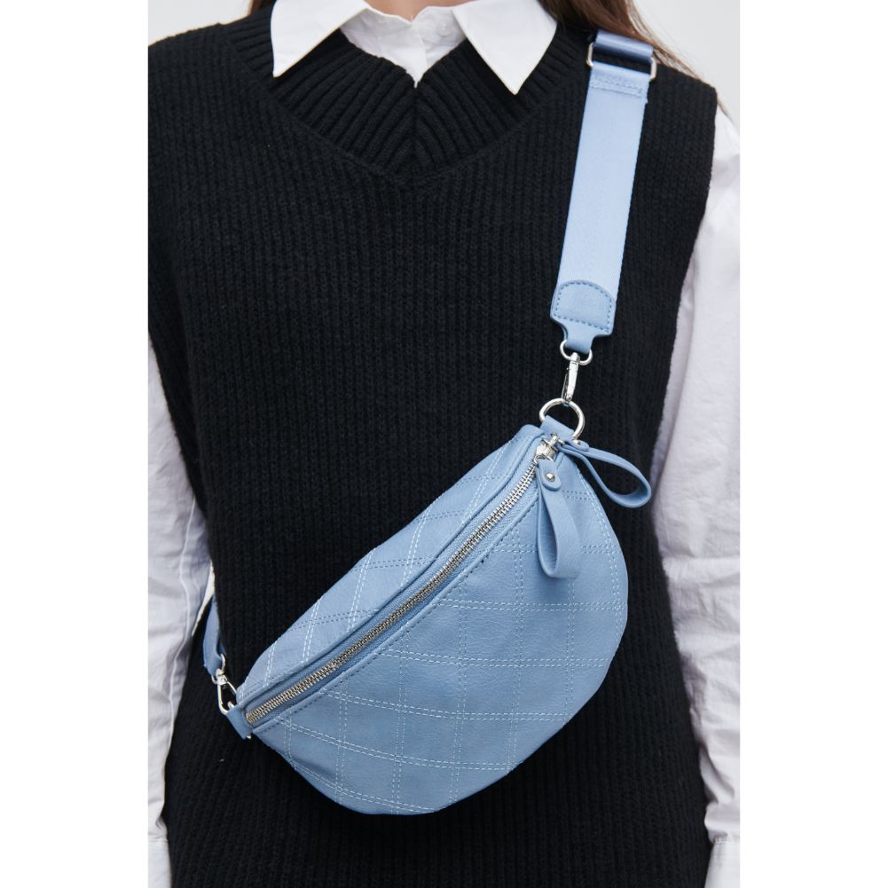 Woman wearing Denim Urban Expressions Lachlan - Quilted Belt Bag 840611113023 View 2 | Denim