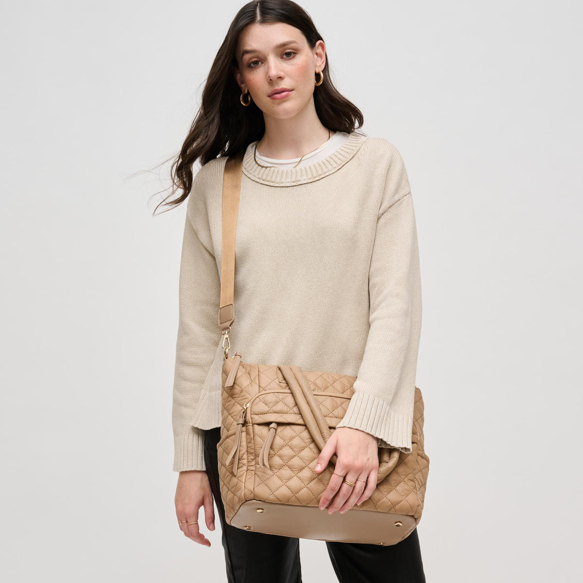 Woman wearing Natural Urban Expressions Jayna Tote 840611130563 View 3 | Natural