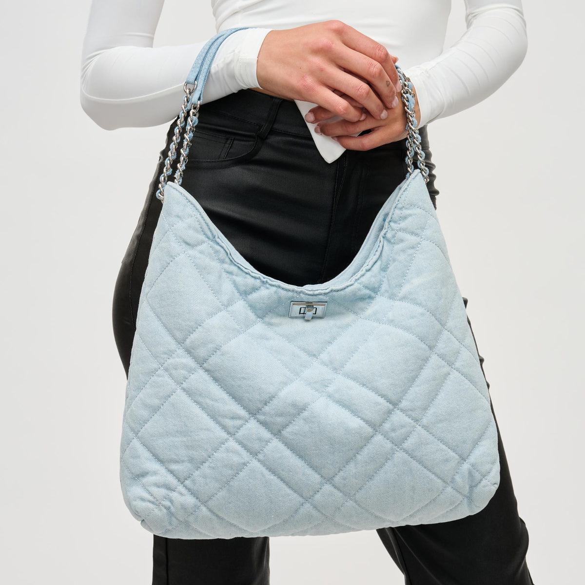 Woman wearing Denim Urban Expressions Katina Hobo 840611155849 View 4 | Denim