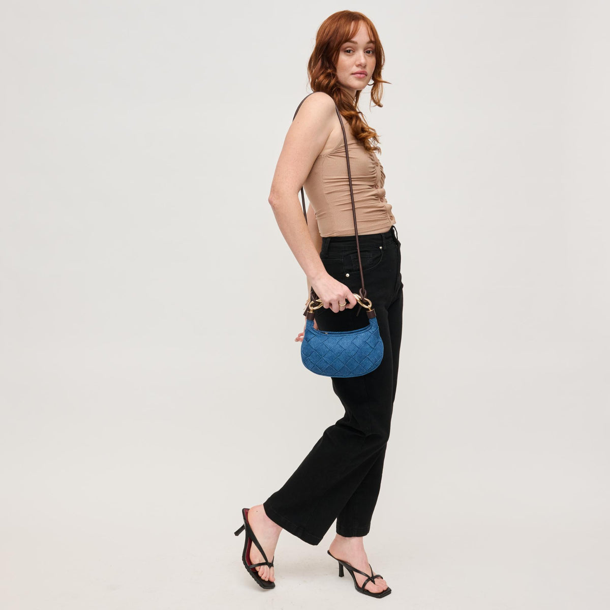 Woman wearing Denim Brown Urban Expressions Yvette Crossbody 840611143198 View 2 | Denim Brown