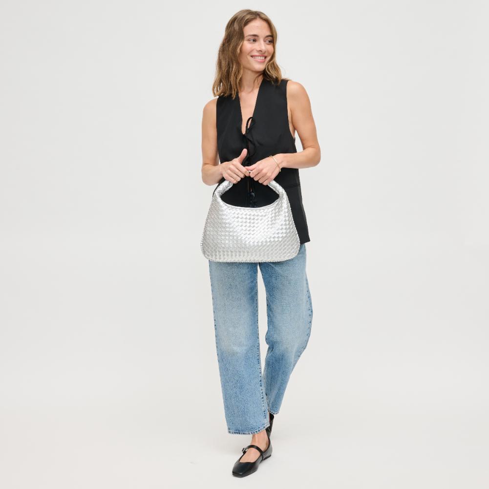 Woman wearing Silver Urban Expressions Adela Hobo 840611134523 View 3 | Silver