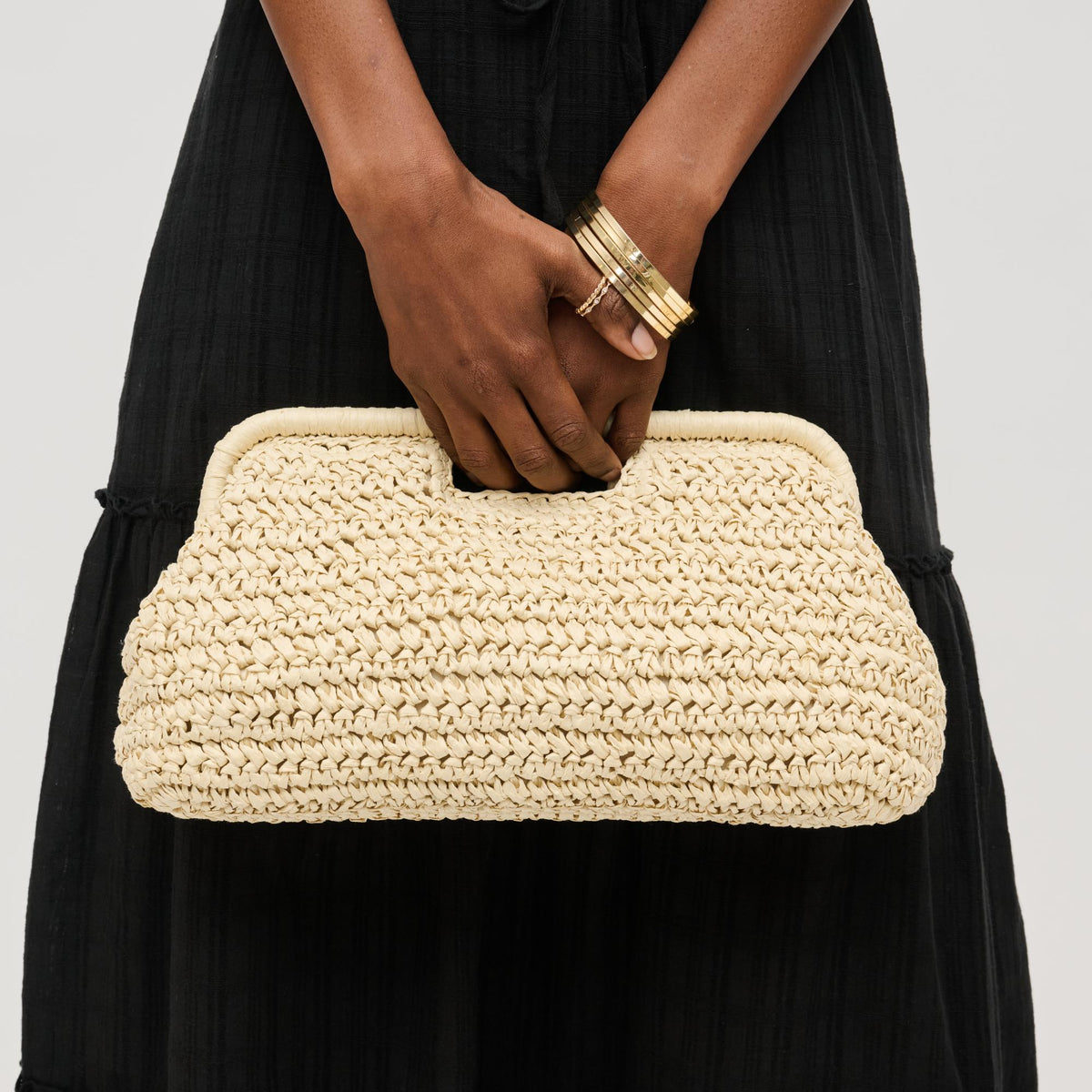 Woman wearing Ivory Urban Expressions Lani Clutch 840611151612 View 4 | Ivory