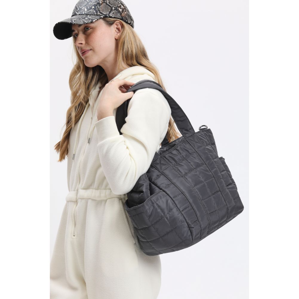 Woman wearing Carbon Urban Expressions August - Quilted Nylon Tote 840611114464 View 2 | Carbon