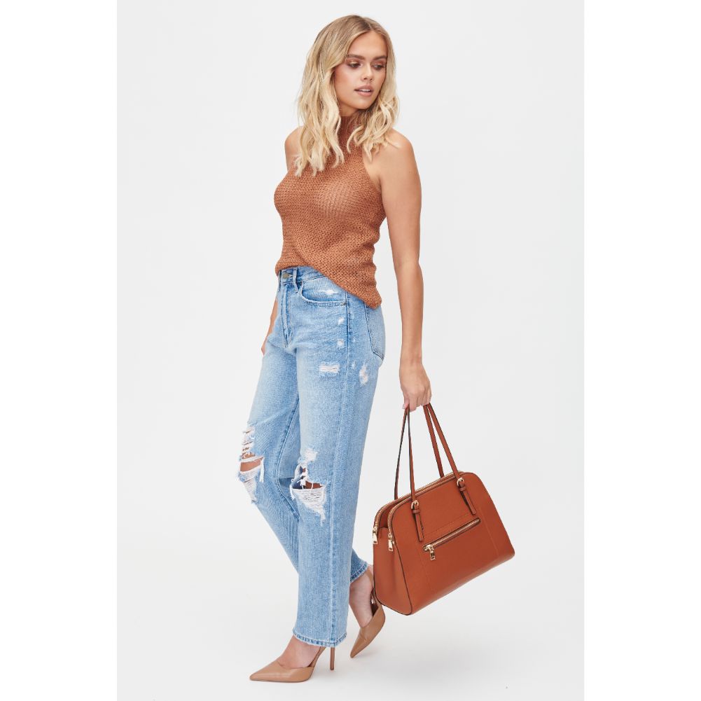 Woman wearing Tan Urban Expressions Laken Satchel 840611101389 View 4 | Tan