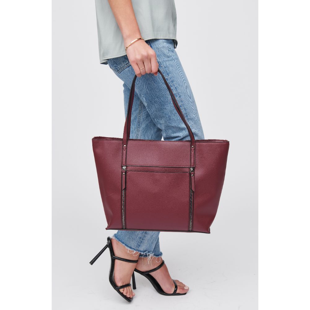 Woman wearing Burgundy Urban Expressions Louise Tote 818209015264 View 1 | Burgundy