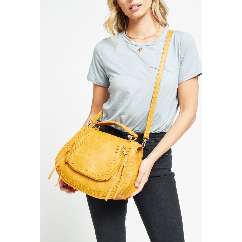 Woman wearing Mustard Urban Expressions Khloe Crossbody 840611176660 View 1 | Mustard