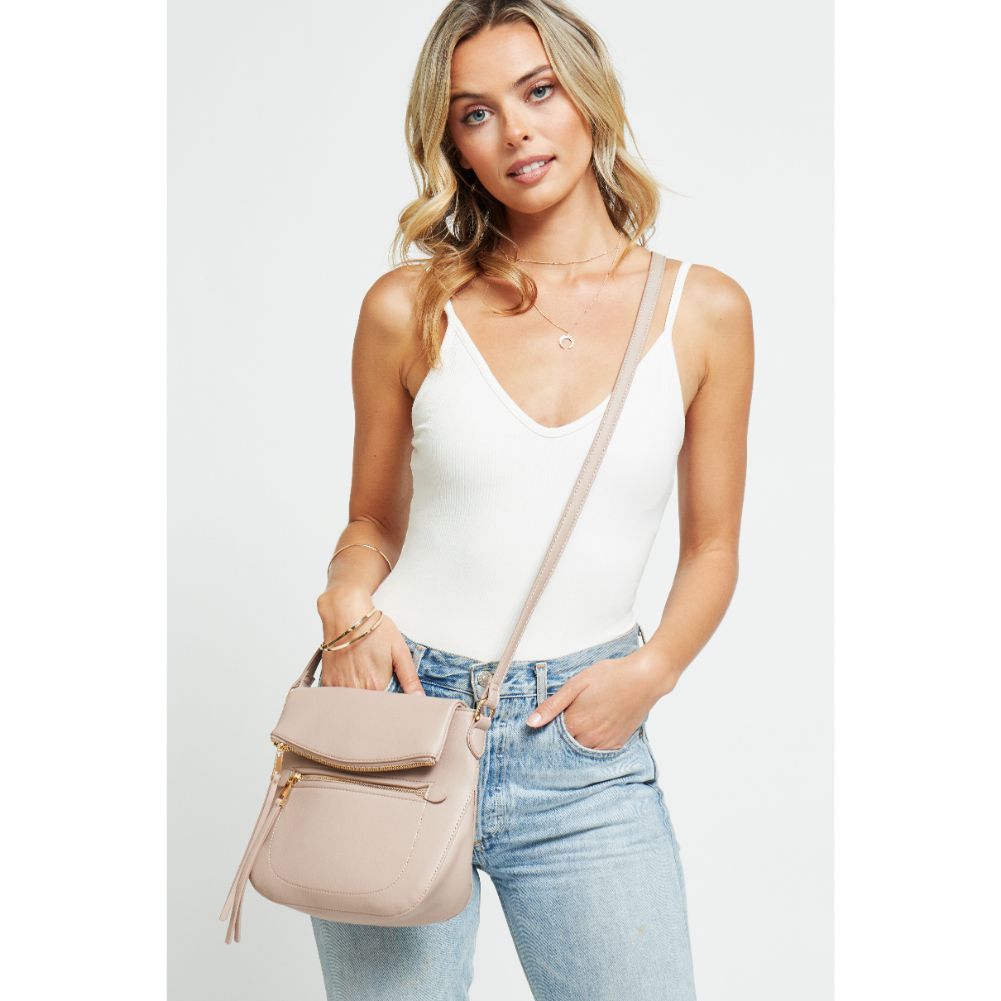 Woman wearing Nude Urban Expressions Jean Crossbody 840611177186 View 1 | Nude