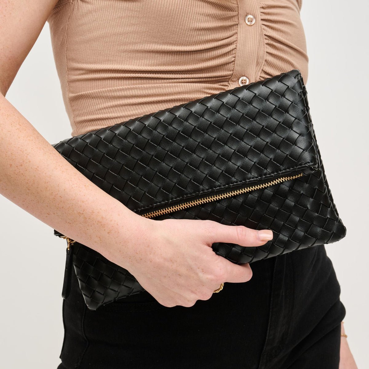 Woman wearing Black Urban Expressions Grace Clutch 840611145000 View 4 | Black