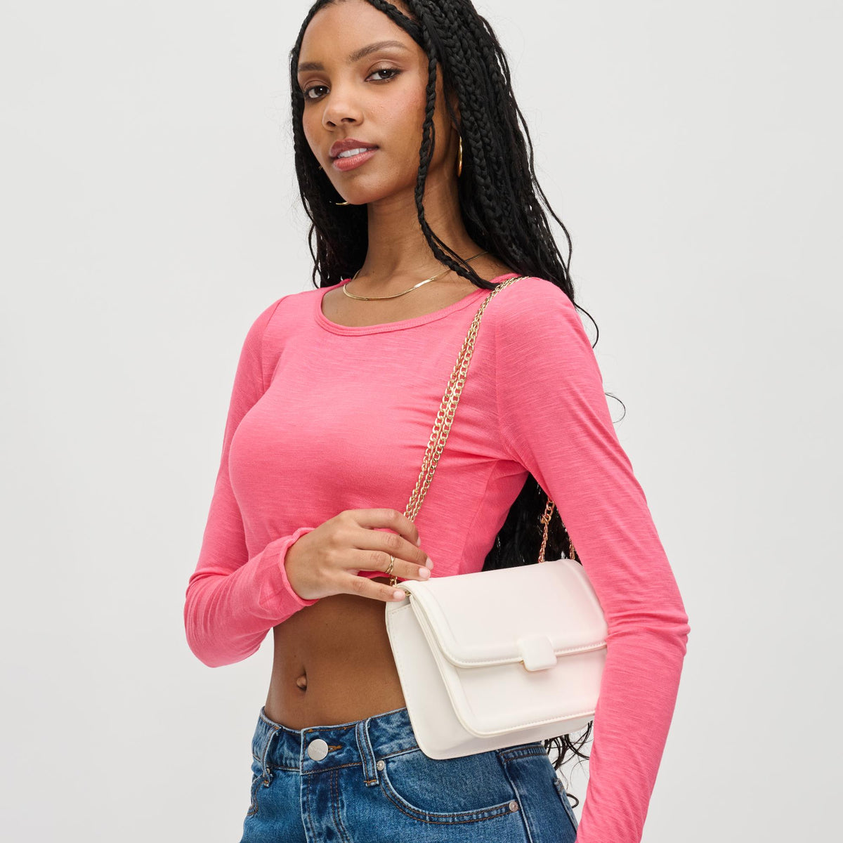 Woman wearing White Urban Expressions Embury Crossbody 840611119742 View 3 | White