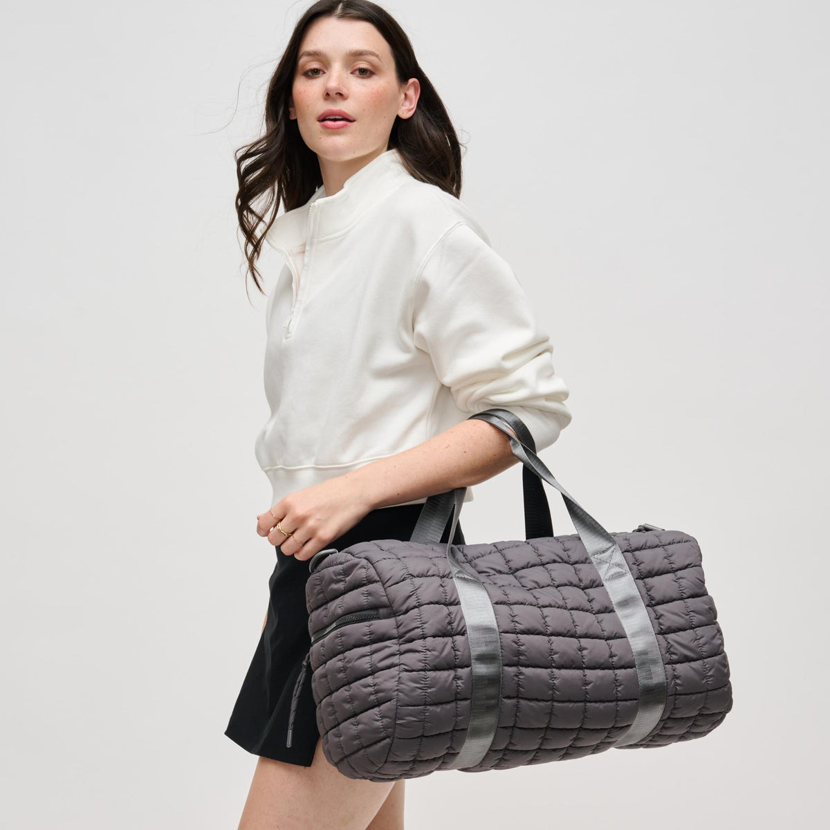 Woman wearing Carbon Urban Expressions Ty Duffel 840611141194 View 1 | Carbon