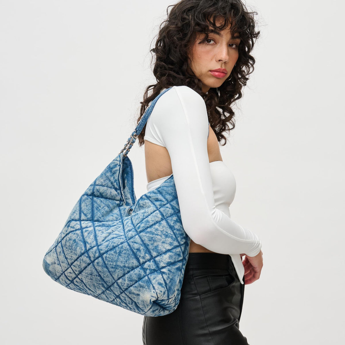 Woman wearing Dark Denim Urban Expressions Katina Hobo 840611155856 View 2 | Dark Denim