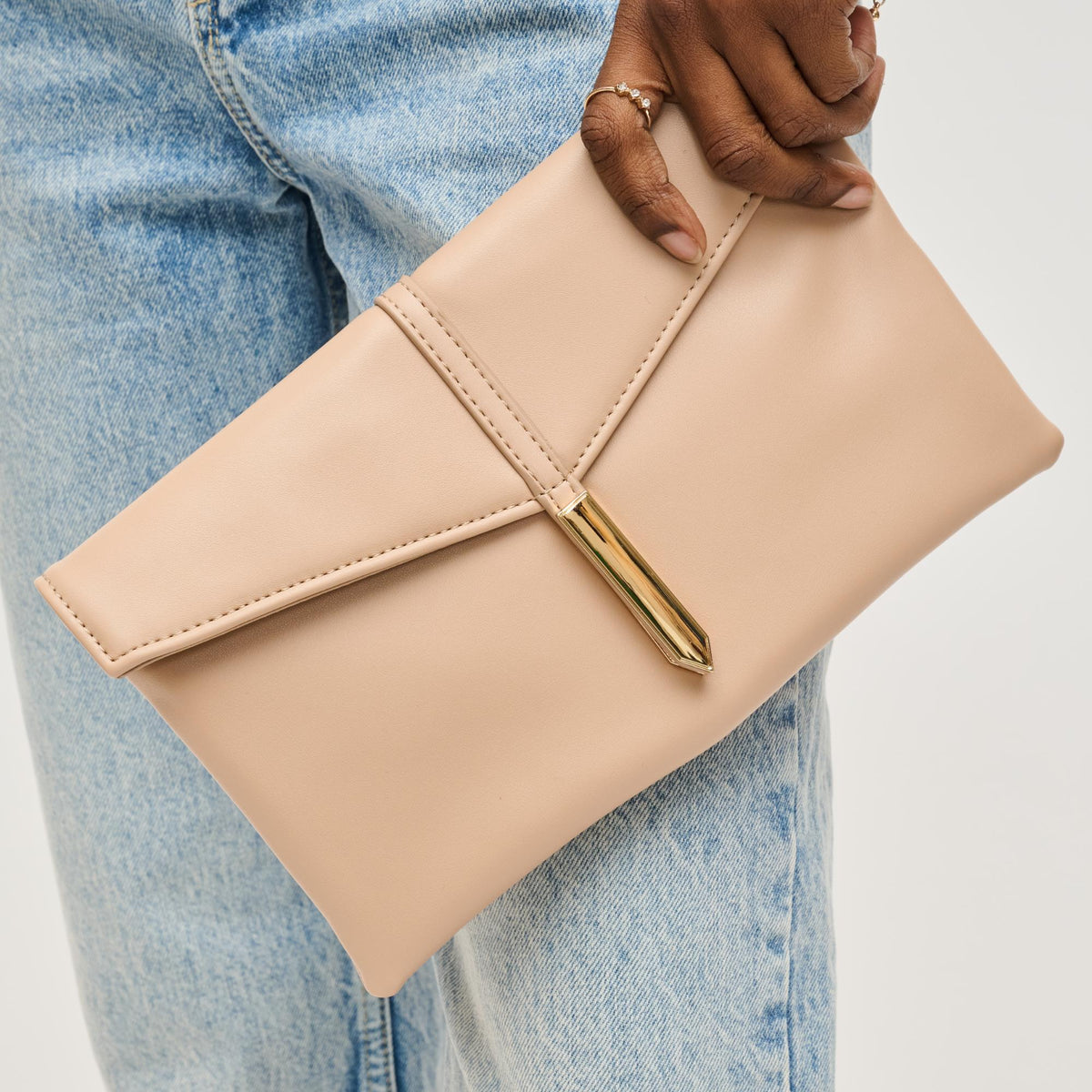 Woman wearing Nude Urban Expressions Heather Clutch 840611153159 View 1 | Nude