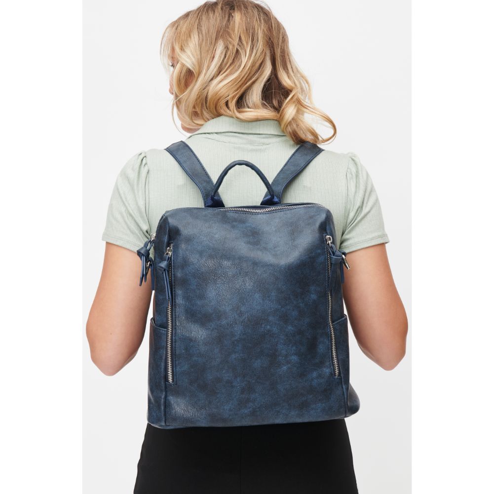 Woman wearing Denim Urban Expressions Edie Backpack 818209010283 View 1 | Denim