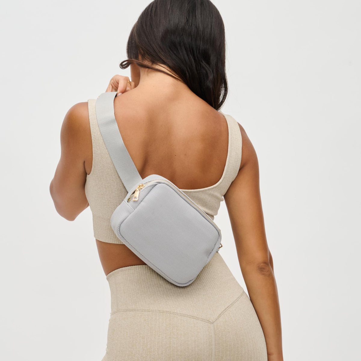 Woman wearing Grey Urban Expressions Felix Belt Bag 840611122728 View 2 | Grey