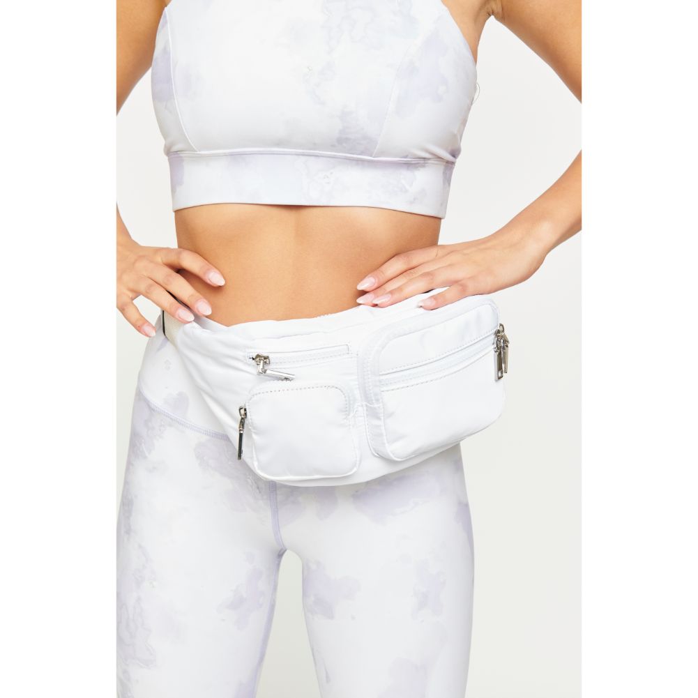 Woman wearing White Urban Expressions Lottie Belt Bag 840611177711 View 2 | White